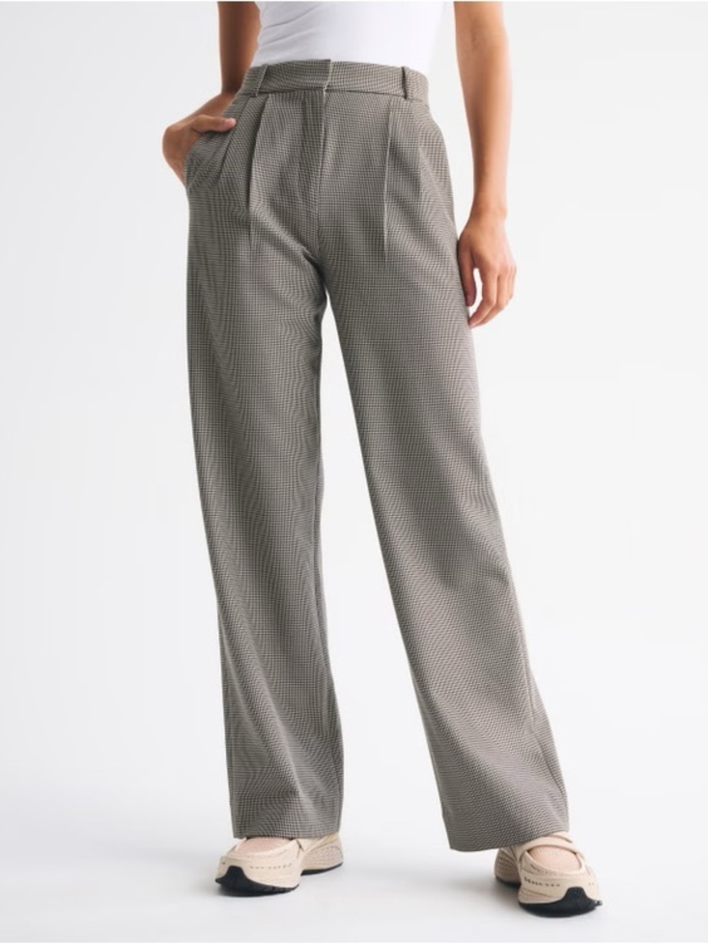 Abercrombie & Fitch Neutral Houndstooth Wide-Leg Trousers